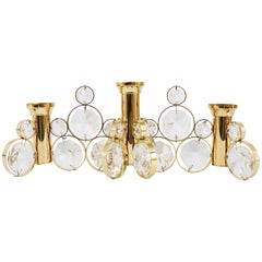 10 Palwa Brass & Crystals Candle Holder in the Style of Gaetano Sciolari, 1970s