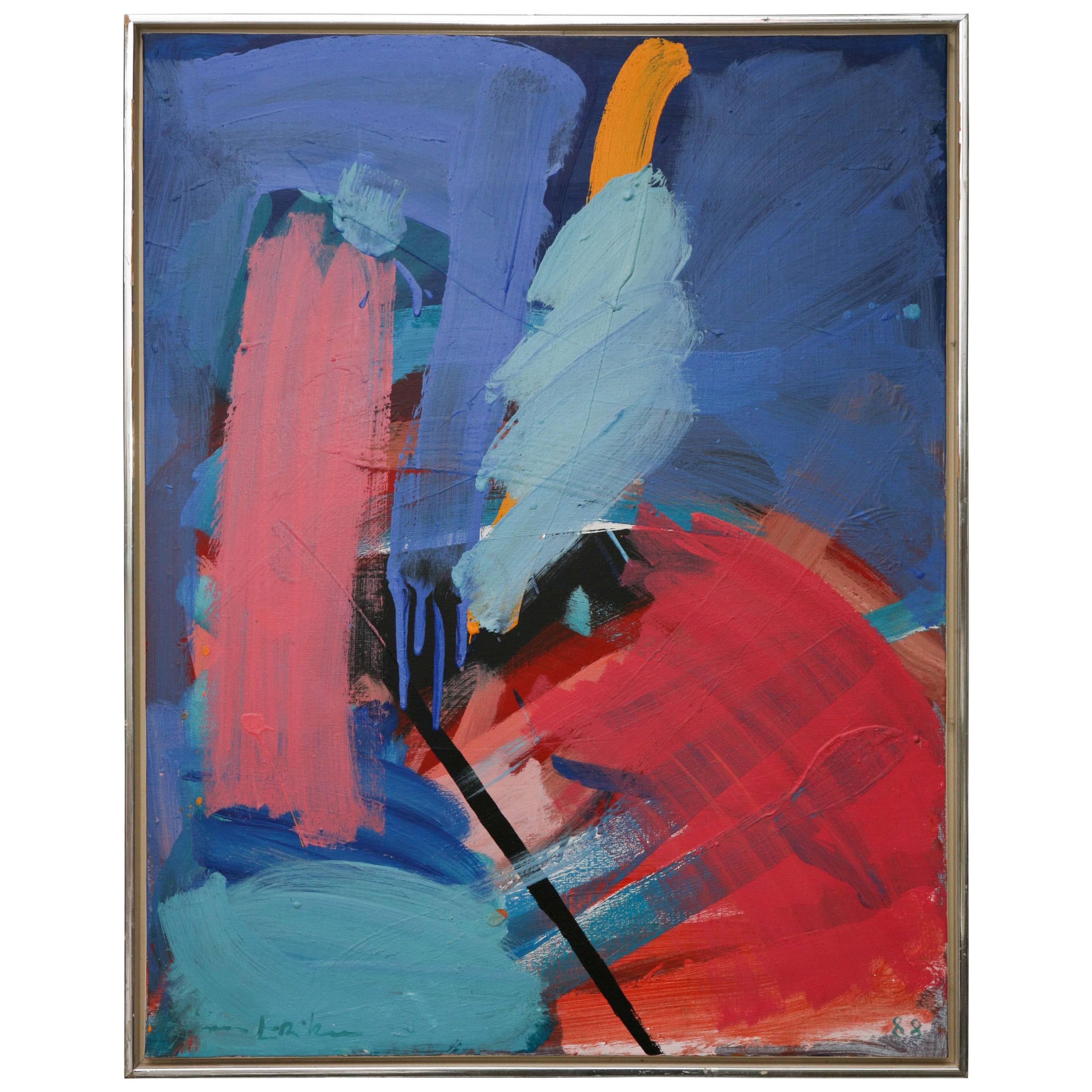 Danish Abstract Composition Oil on Canvas by Bjorn Erickson, 1988 For Sale