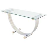 Table console en forme de U en laiton et verre chromé