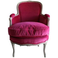 19th Century Louis XV Bergere Chair in Fuchsia Velvet