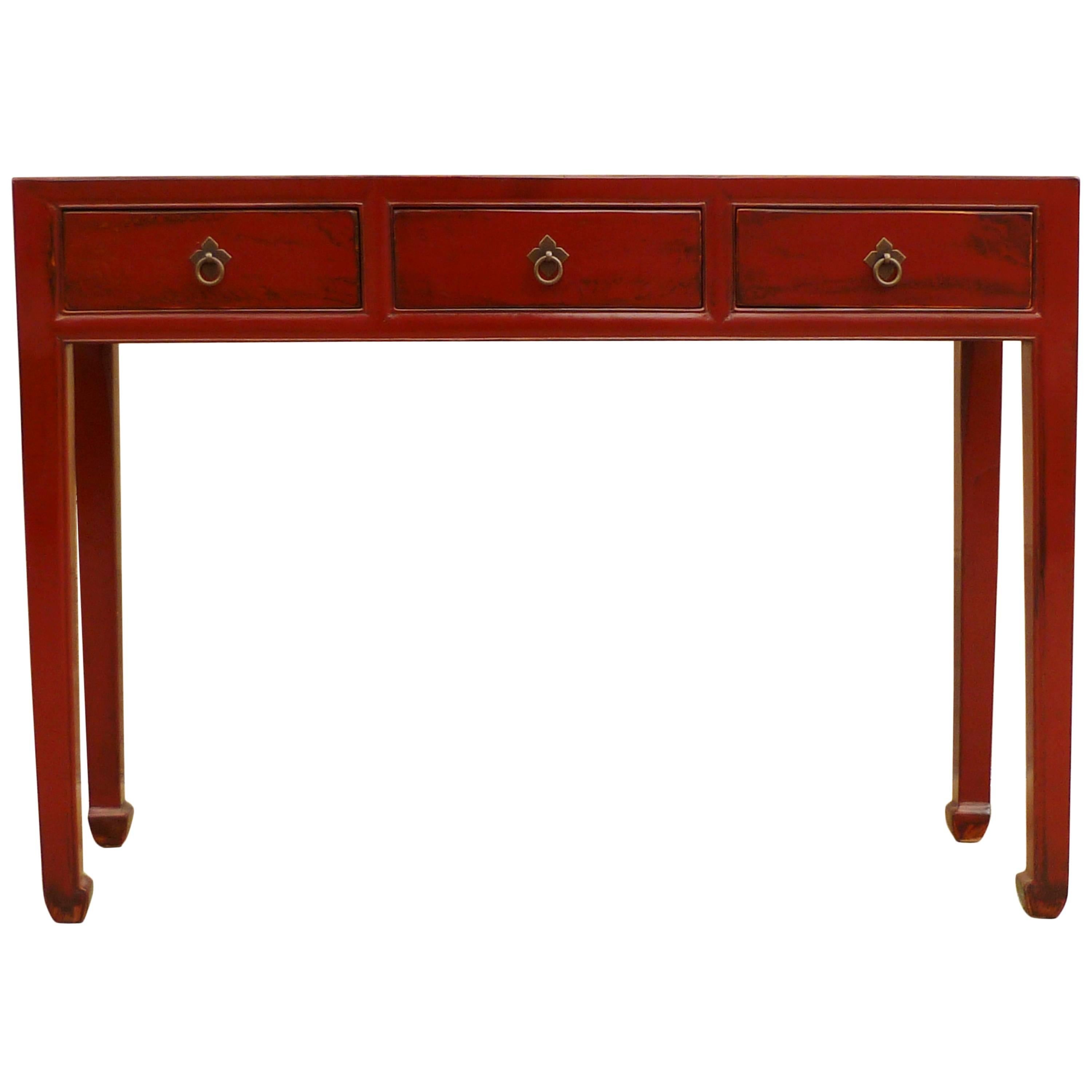 Red Lacquer Table with Three-Drawers