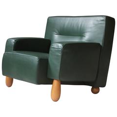 Moroso for Vitra Inc. Green Leather Armchair with Turned Feet