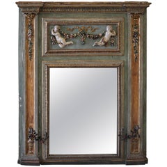 18th Century Painted and Parcel Antique French Cherub Trumeau Mirror