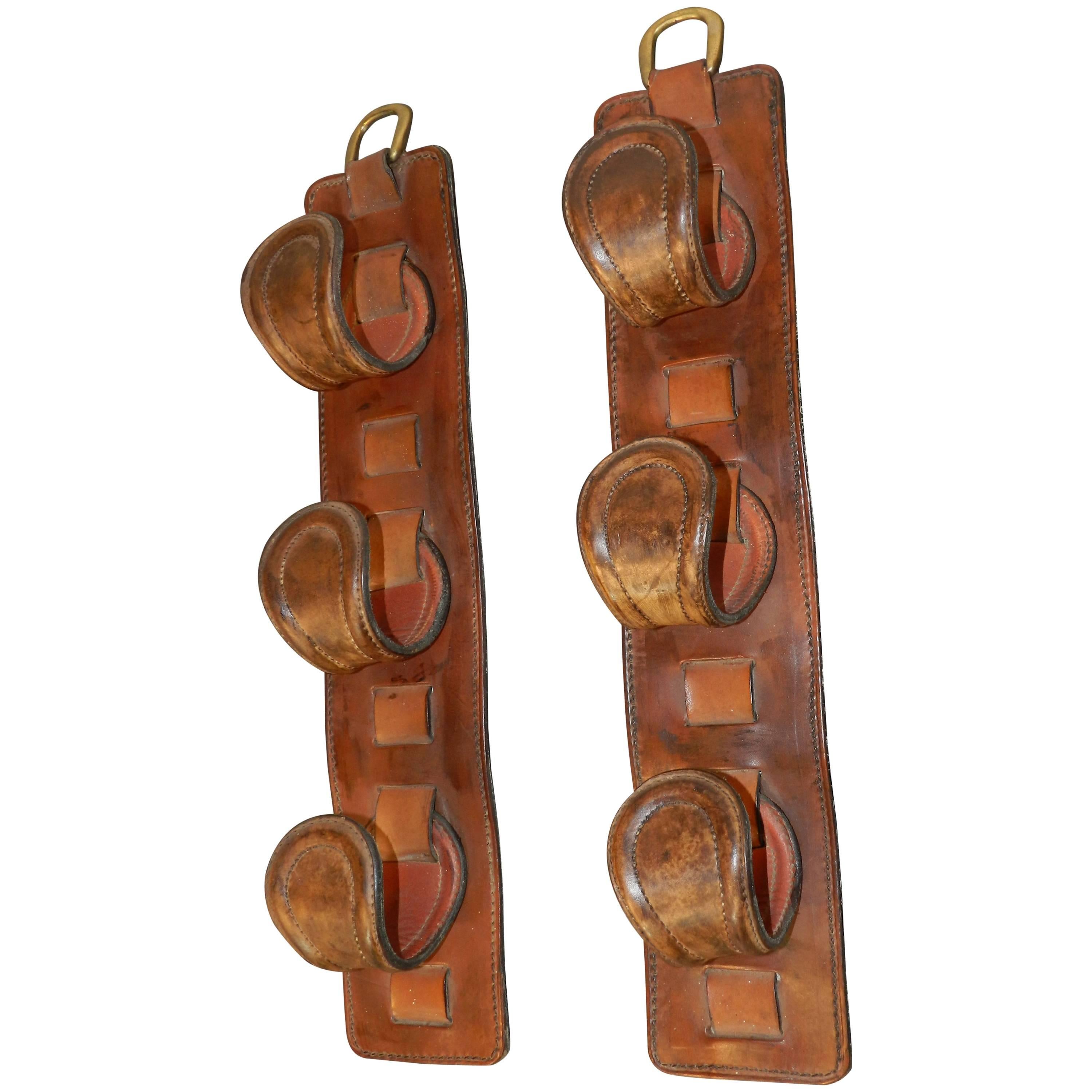 Pair of Gun Racks in Leather in the Style of Jacques Adnet, circa 1950