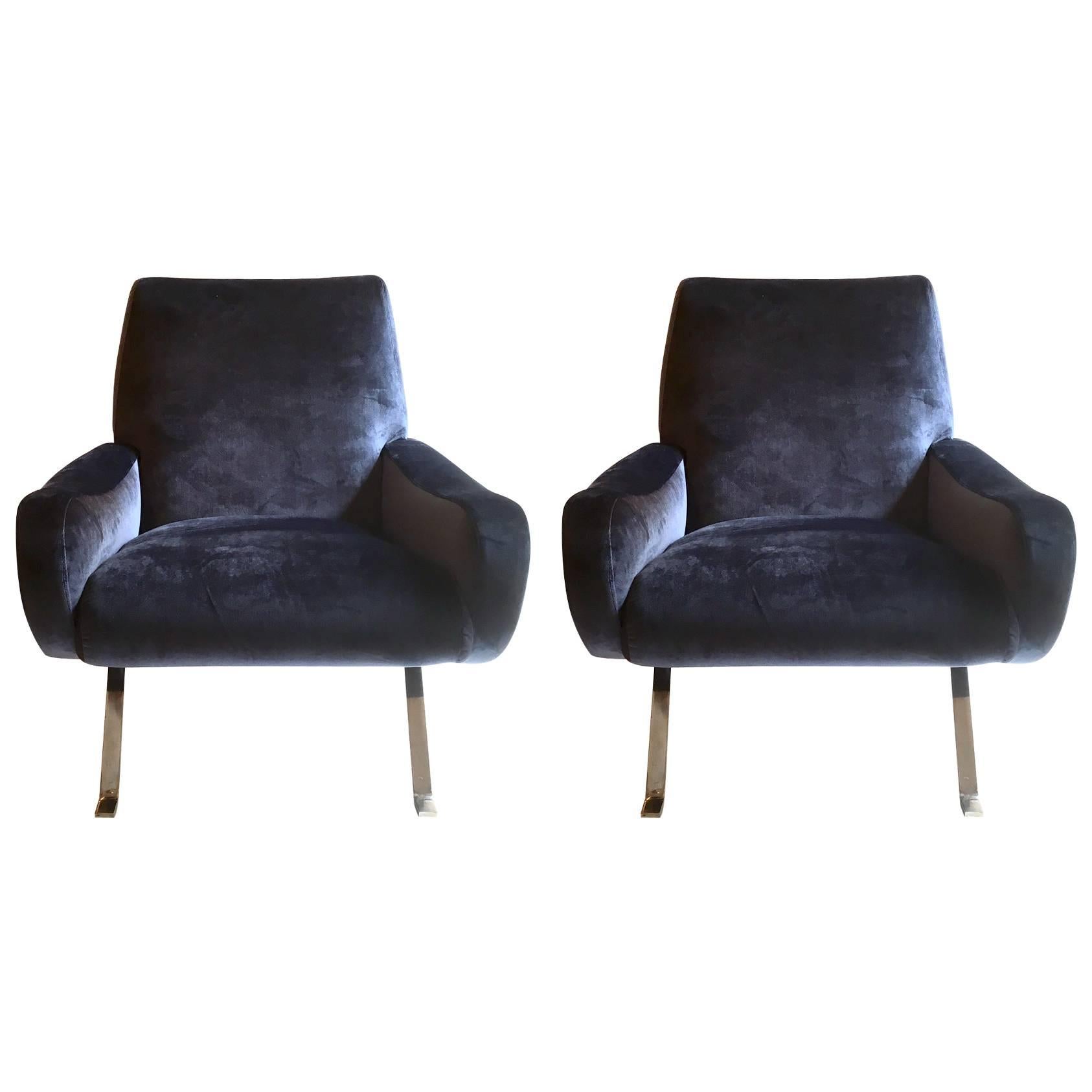 Italian Pair of Lounge Chairs Marco Zanuso Style