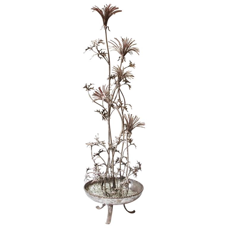 Large Standing French Modern Iron and Bronze Plant Sculpture, 1940s at 1stDibs