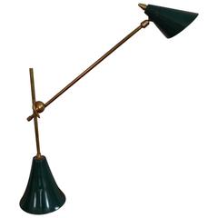 Italian Green Metal and Brass Work Lamp, 1950s