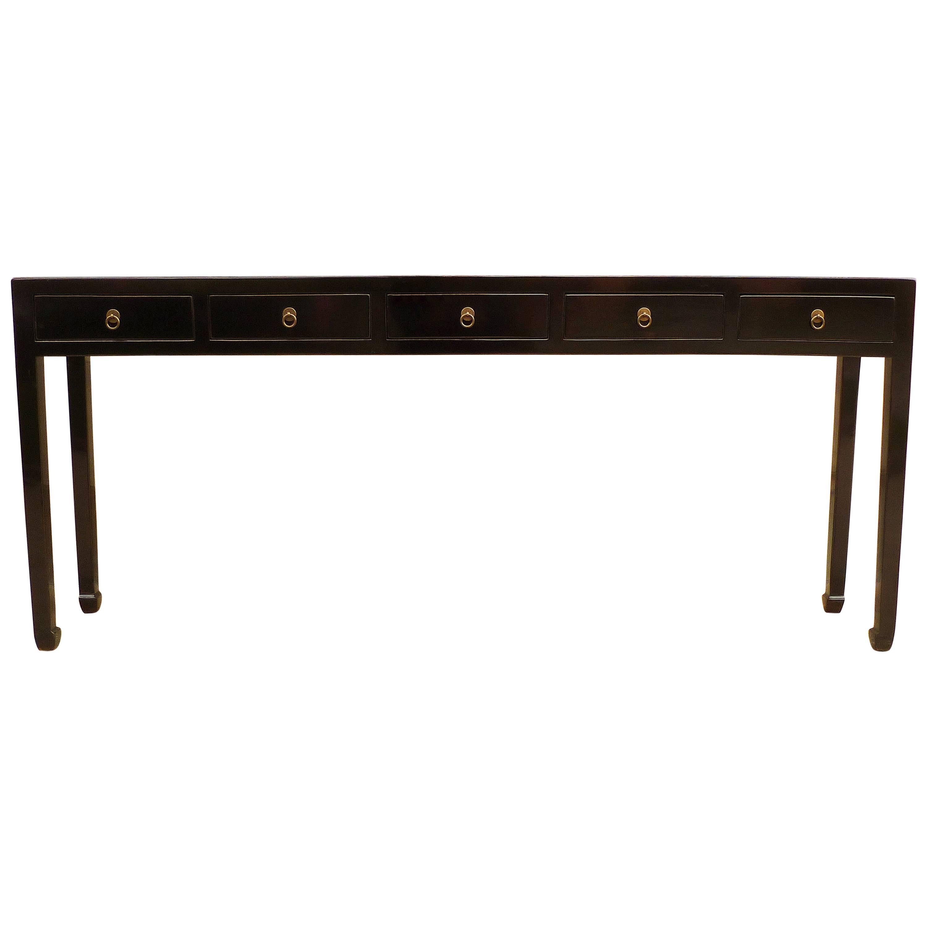 Fine Black Lacquer Console Table with Drawers