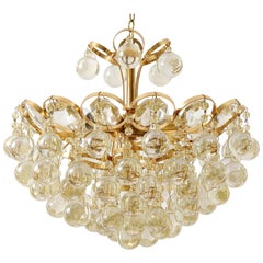 Vintage Palwa Chandelier, Gilt Brass and Amber Tone Glass, 1960s