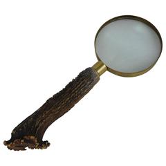 Vintage Natural Deer Crown Antler Handle Oversize Looking Glass Magnifier