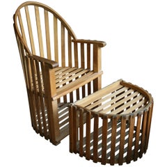 Slatted Wood Chair and Ottoman
