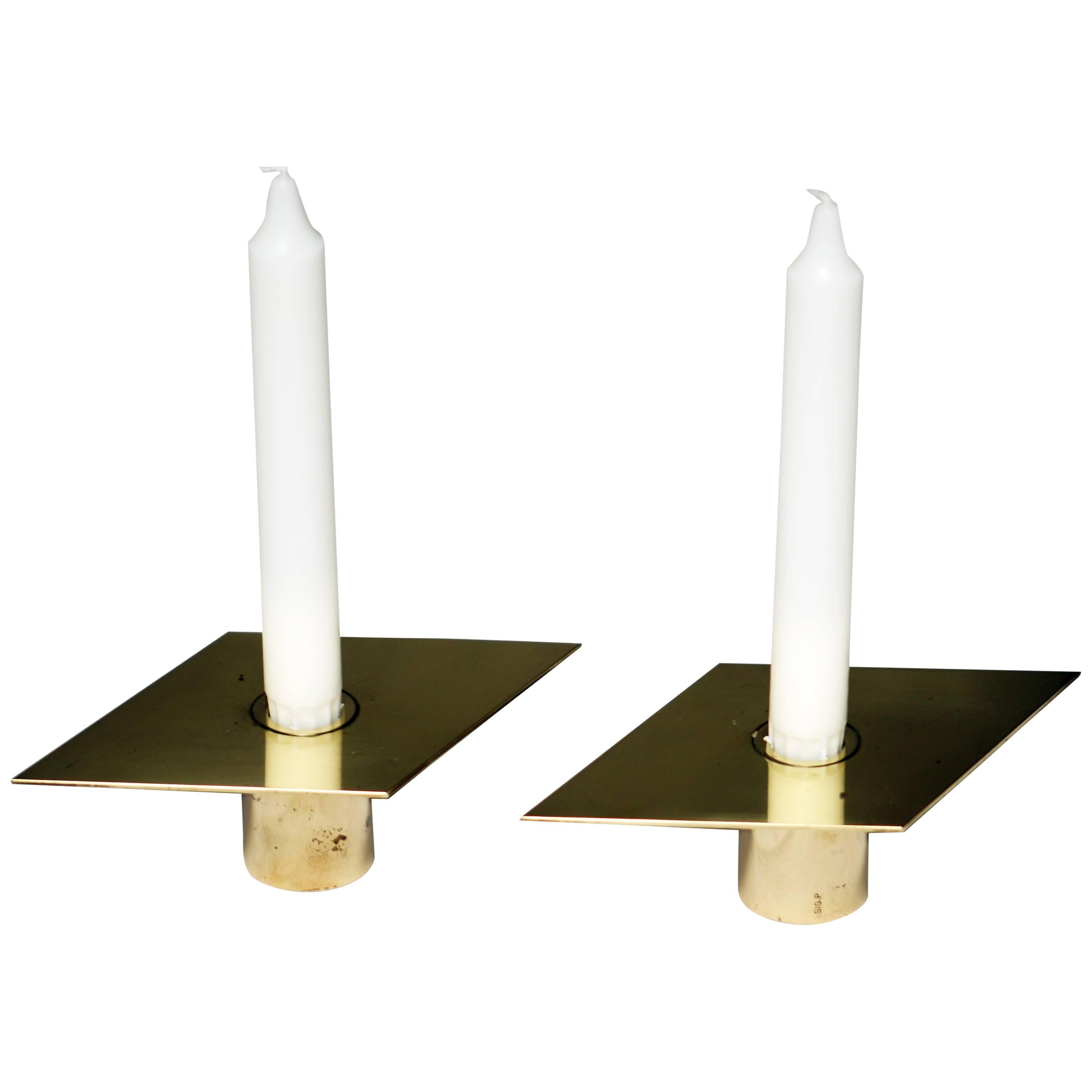Sigurd Persson, Pair of Brass Candlesticks, Sweden, 1950s-1960s For Sale
