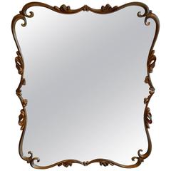 Vintage Hollywood Regency Mirror in Tinted Cast Metal with Scalloped Edges, circa 1950s