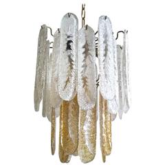 Mid-Century Murano White and Amber Icicle Chandelier