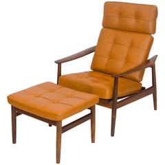 Danish Rosewood Reclining Lounge Chair and Ottoman, Arne Vodder Model FD-164