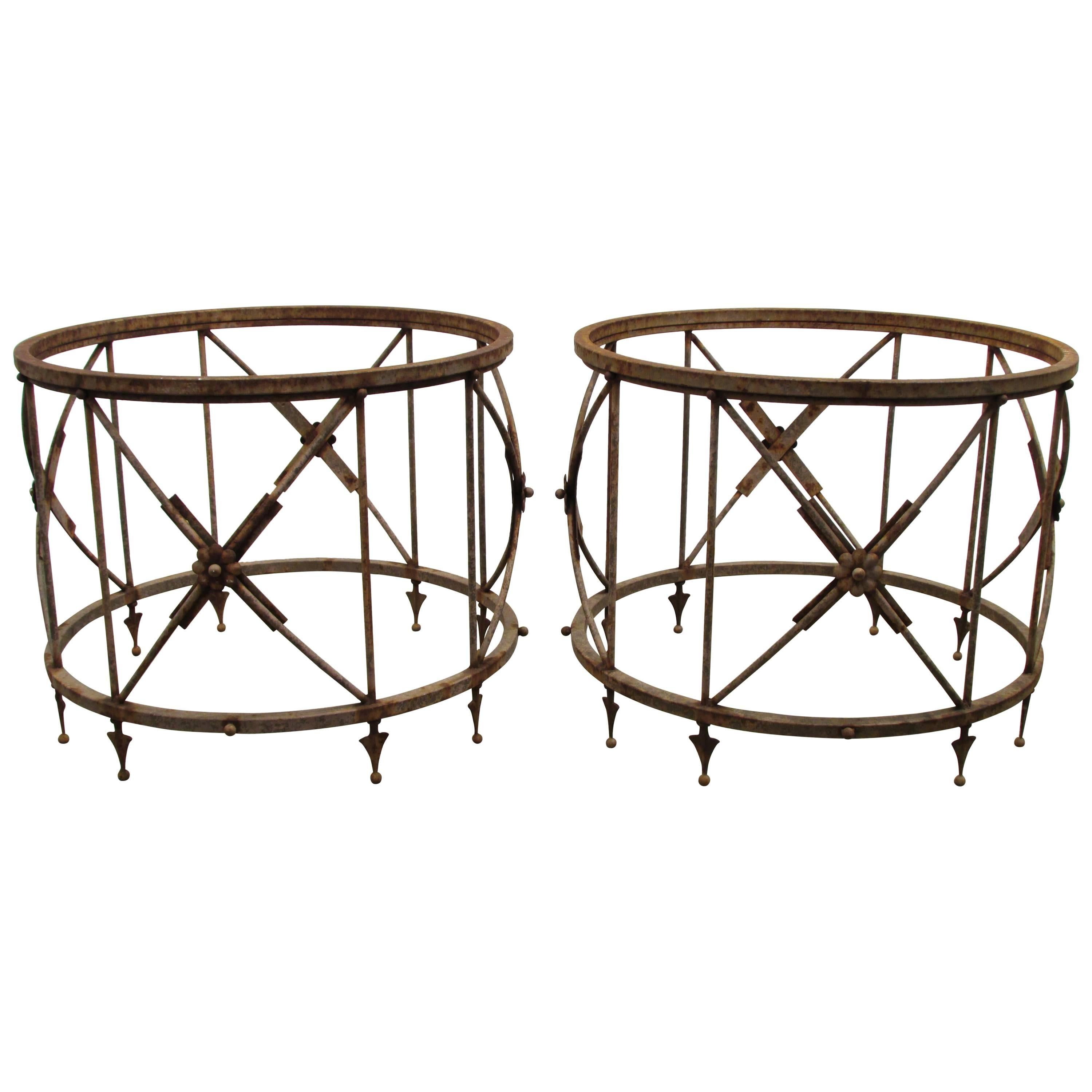 Pair of Round Neoclassical Garden Tables For Sale