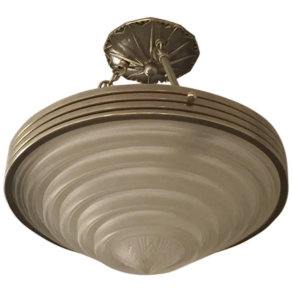 G. Leleu Signed French Art Deco Chandelier / Semi Flush Mount