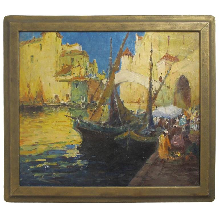 Harbor Scene Painting by G. Thompson Pritchard at 1stDibs
