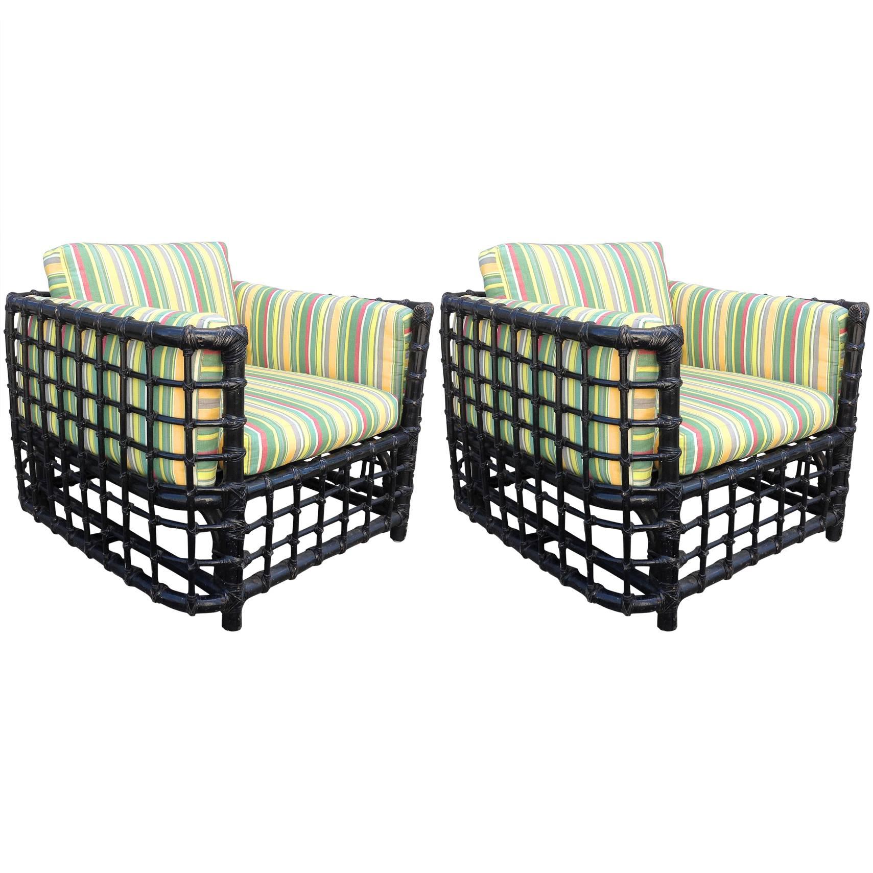 Pair of Bamboo Club Chairs in Black 