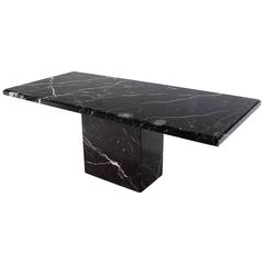 Single Pedestal Black Marble-Top Dining Table