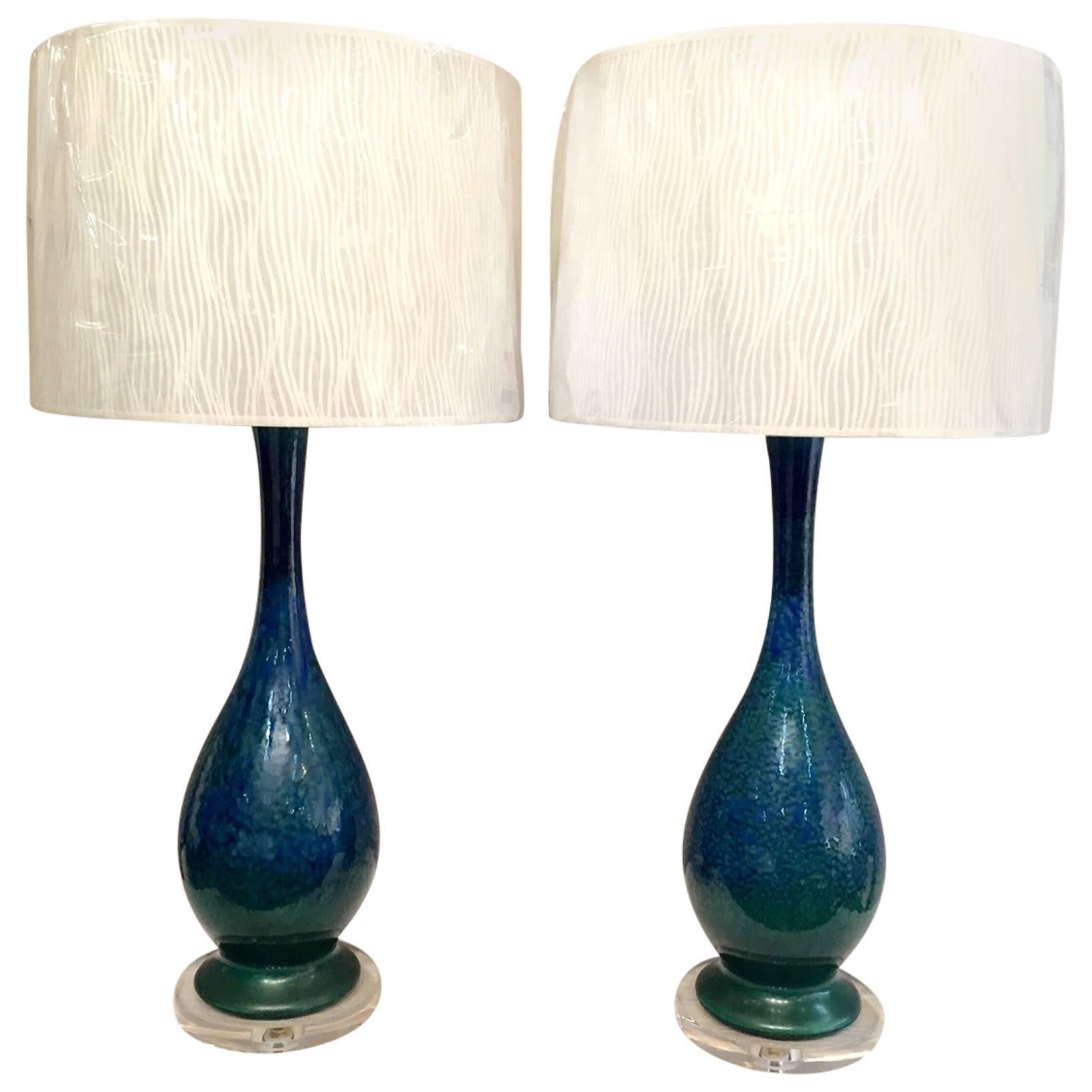 Pair of Mid-Century Lamps with Lucite Bases