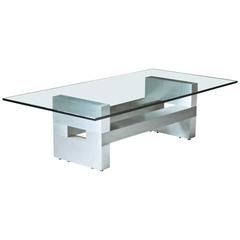 Vintage Aluminum and Glass Coffee Table in the Style of Paul Evans, 1970s