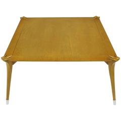 1950s Walnut Square Coffee Table with Talon Clasp Legs and Aluminum Sabots 3