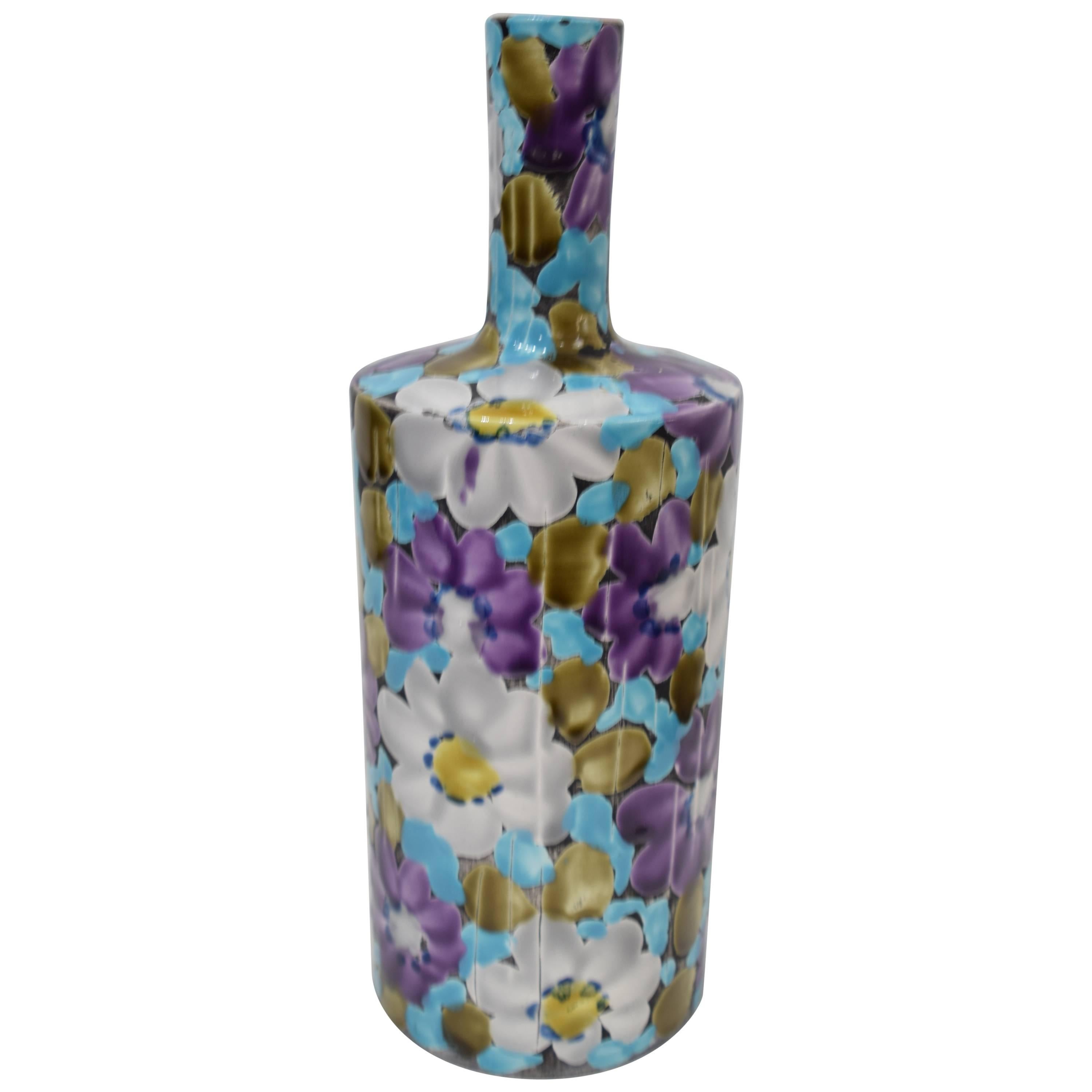 Floral Italian Ceramic Vase For Sale