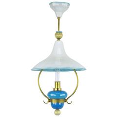 Italian Murano Blue and White Cased Glass Hooded Pendant Chandelier 2