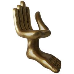 Signed Pedro Friedeberg Miniature Hand-Foot Gilt Sculpture, Mexico, 1960s