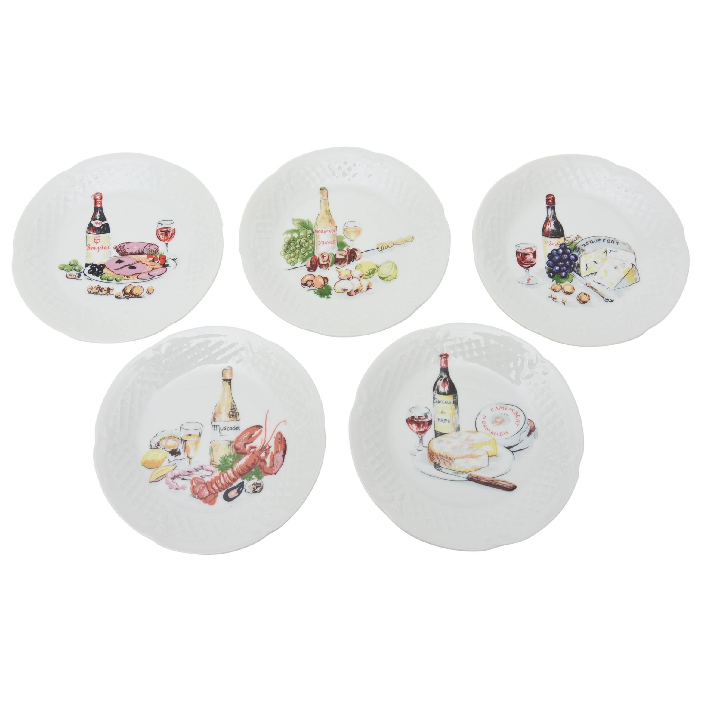 Set of Five Fine Limoges Porcelain Desert/ Cheese Plates at 1stDibs