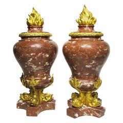 Fine Pair of French 19th Century Marble and Gilt Bronze-Mounted Flambeaux Urns 2