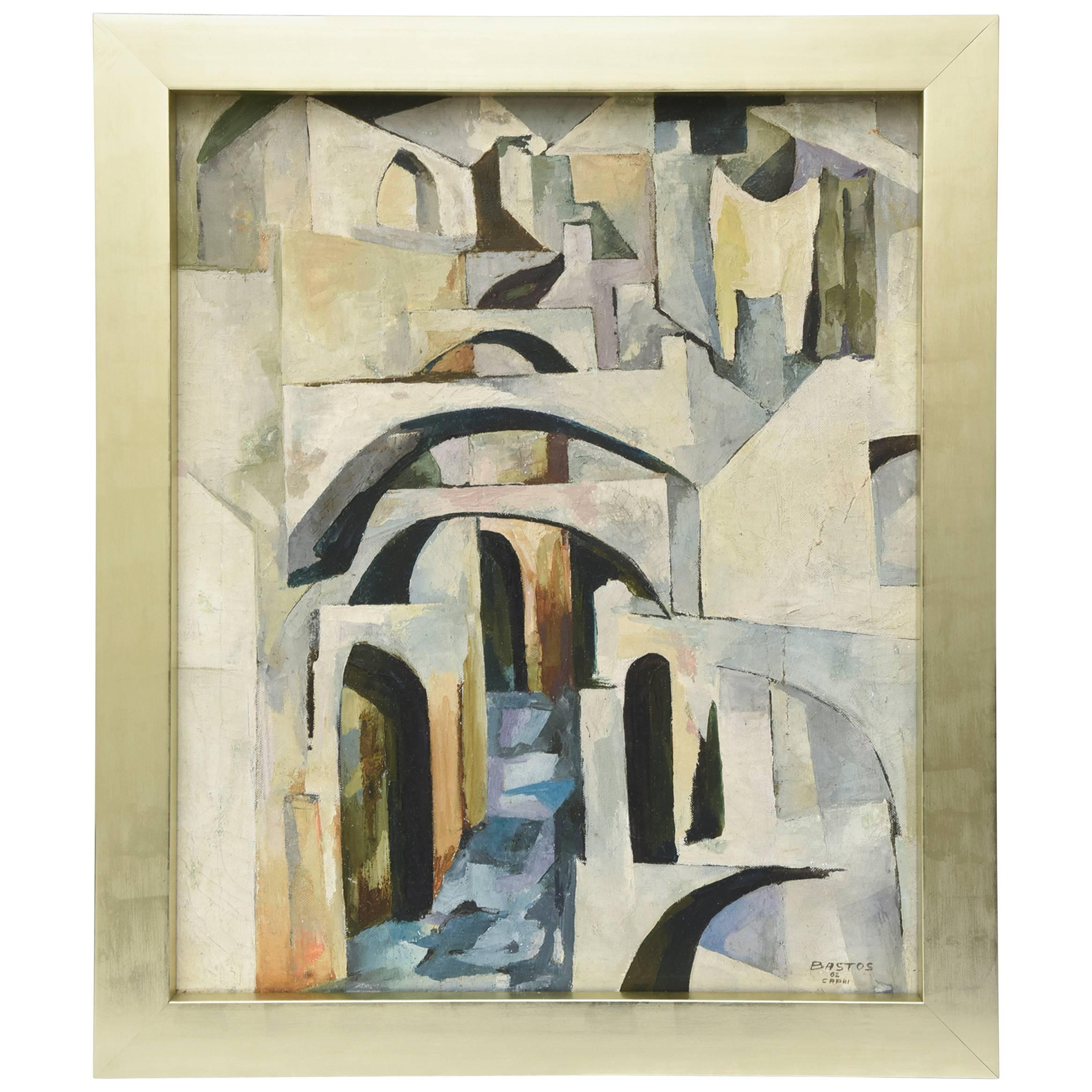 Modernist Cubist Mid-Century Painting Entitled "Capri" 