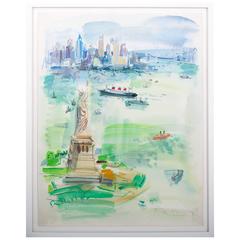 1960s Watercolor Vista of New York City by Roger Bertin 4