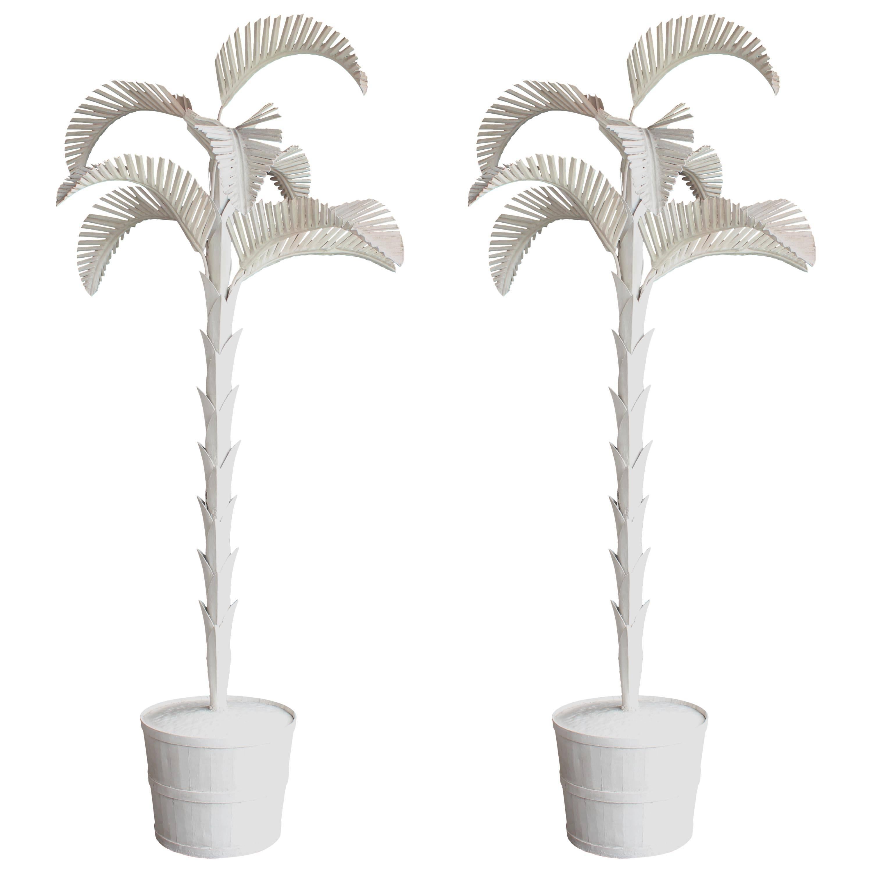 Pair of Italian Gesso Tole Palm Trees