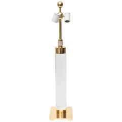 Column Clear Lucite and Gold-Plated Brass Table or Desk Lamp
