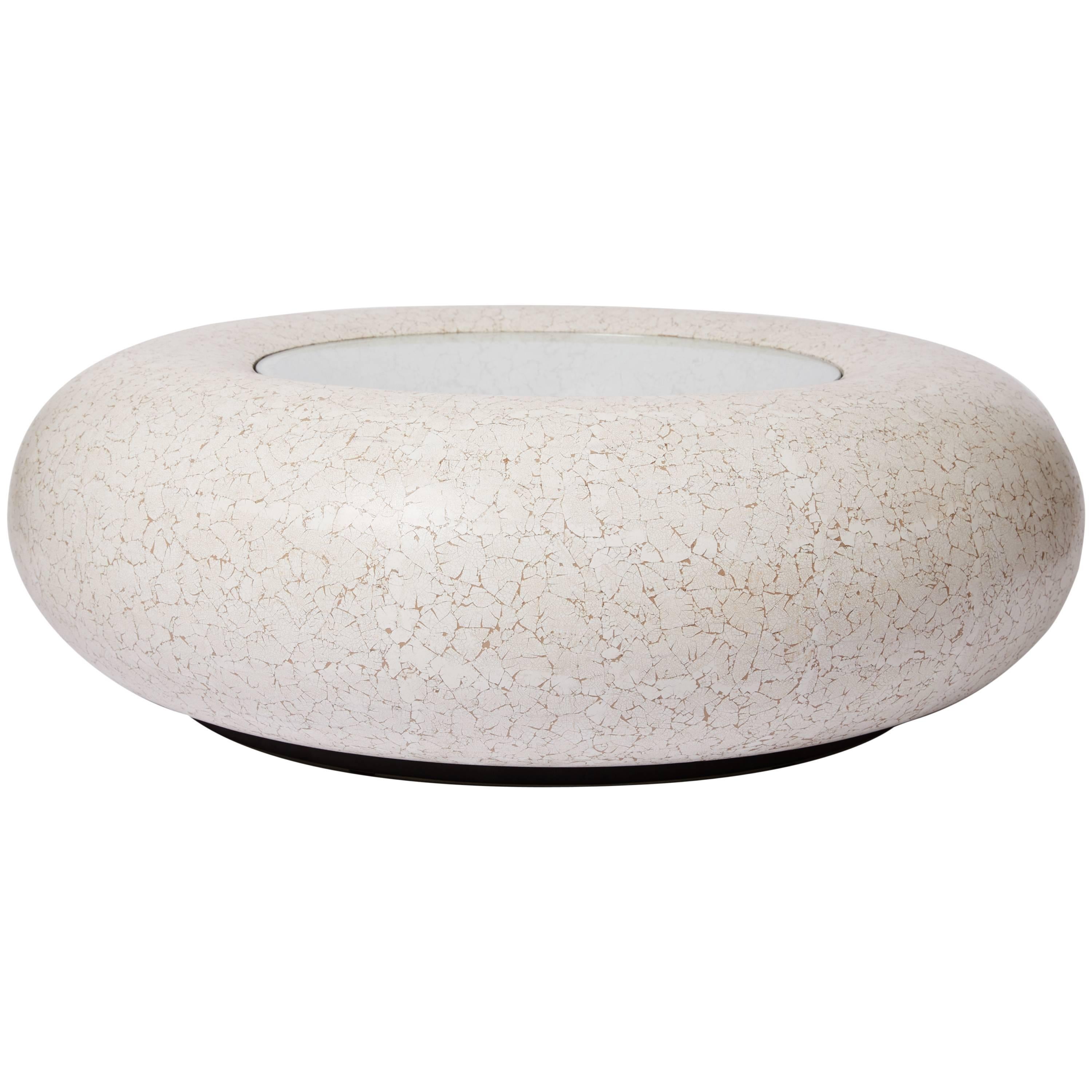 Round Eggshell Lacquer Coffee Table For Sale