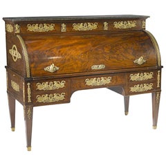 Antique 19th Century French Empire Style Mahogany Roll-Top Desk with Gilt Bronze-Mounted