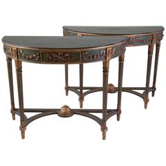 Pair of Italian Neoclassical Style Painted Demilune Consoles 6