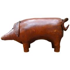 Rare Large 1960s Abercrombie and Fitch Leather Pig Sculpture Ottoman