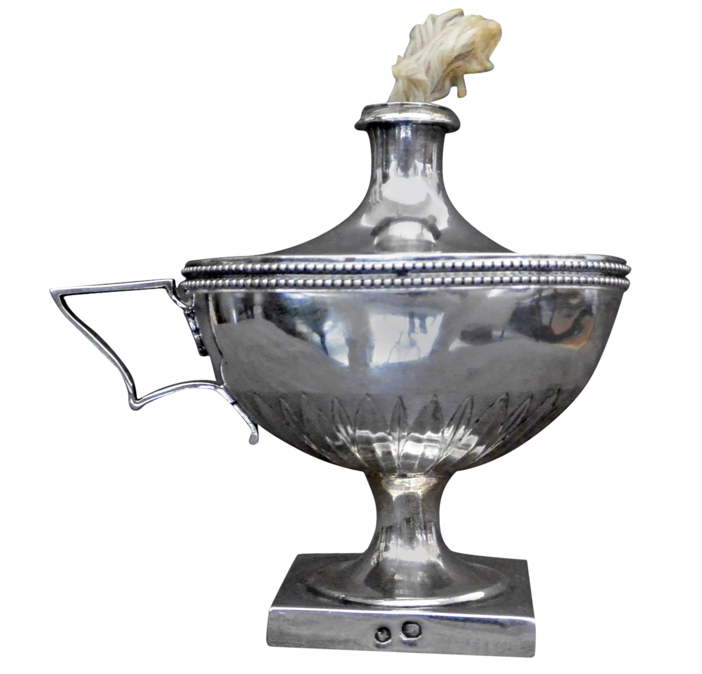 French Neoclassical Silver Oil Lamp For Sale