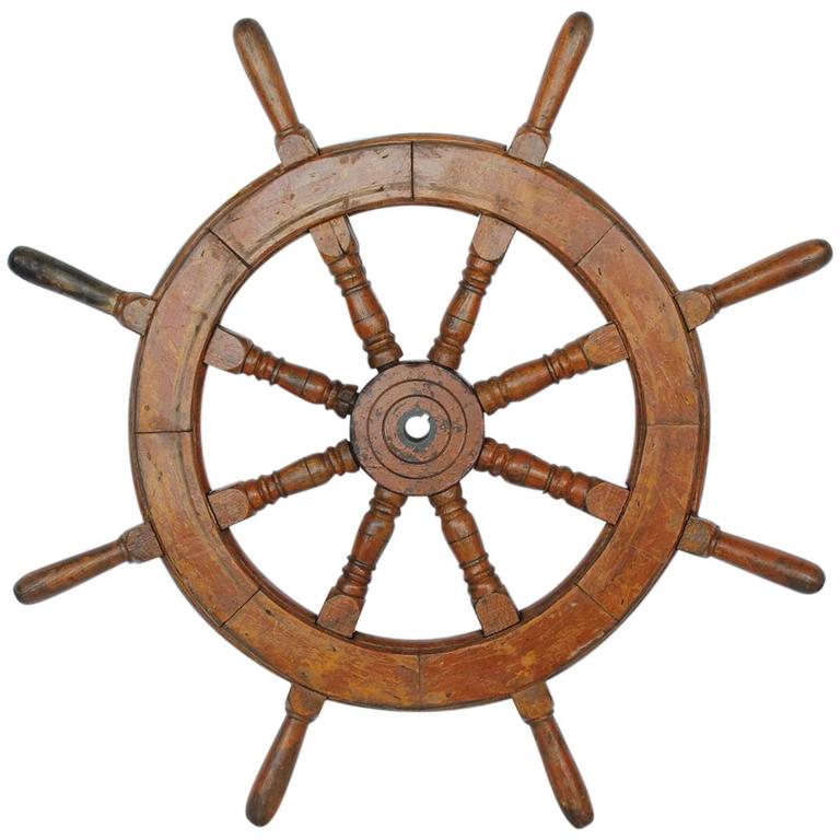 Large Late 19th Century Ship Steering Wheel For Sale at 1stdibs