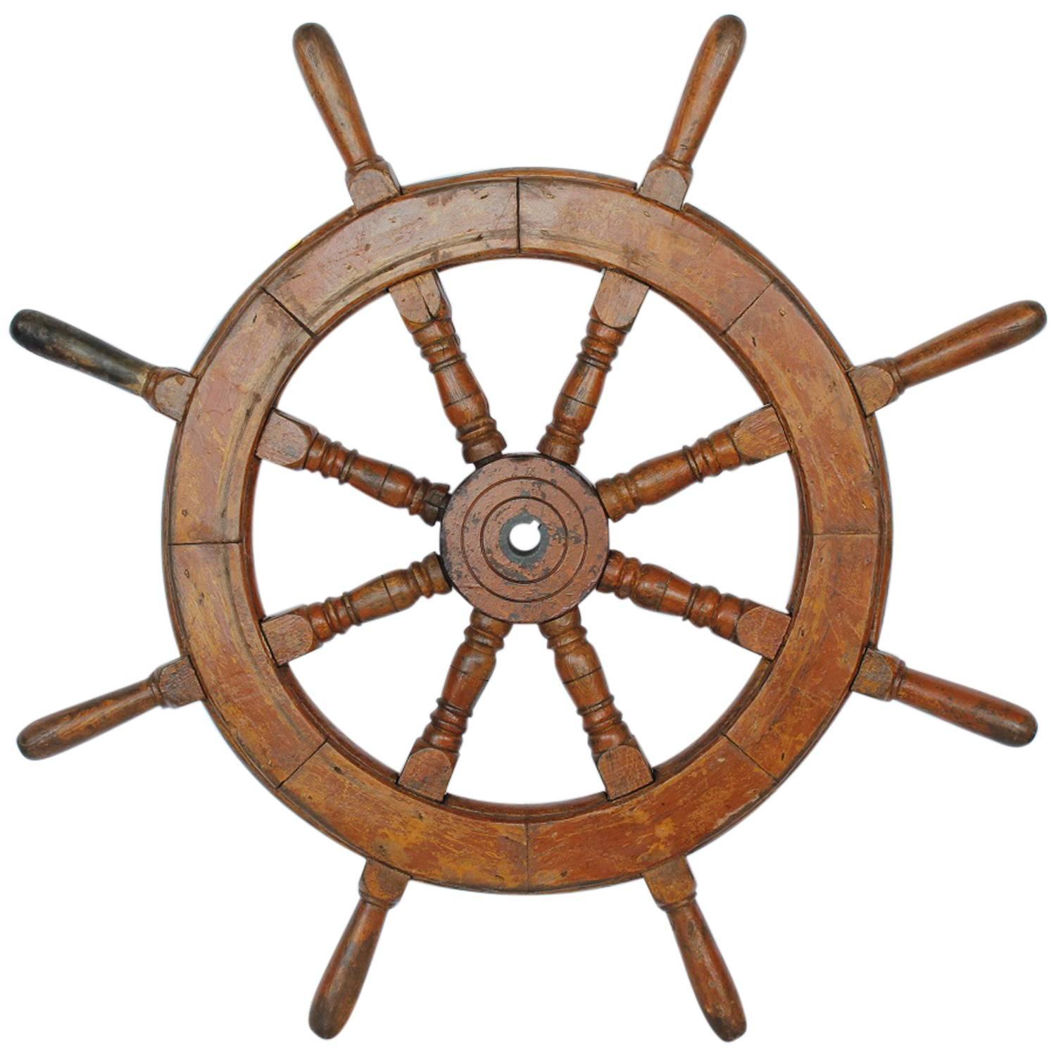 Large Late 19th Century Ship Steering Wheel For Sale at 