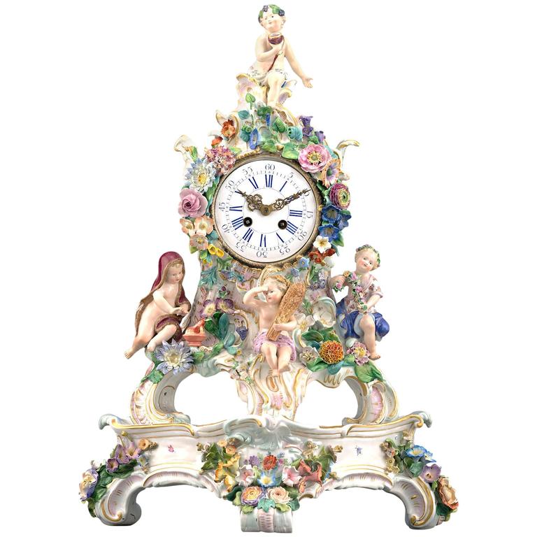 19th Century Porcelain Four Seasons Clock by Meissen For Sale at 1stdibs