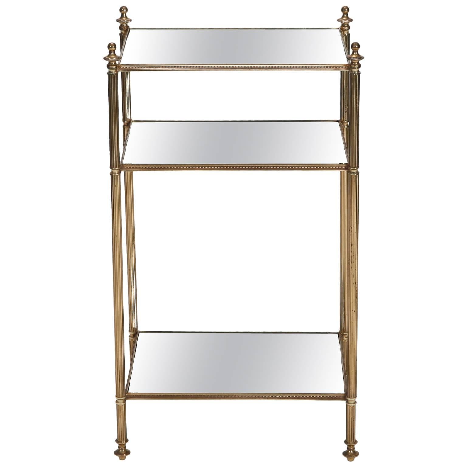 French Three-Tier Brass and Mirrored Glass Side Table