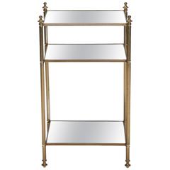 French Three-Tier Brass and Mirrored Glass Side Table