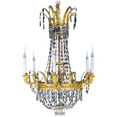 Empire Gilt Bronze and Cut Crystal Chandelier