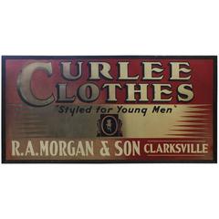 Antique Large Early 20th Century American Advertising Tin Sign Curlee Clothes