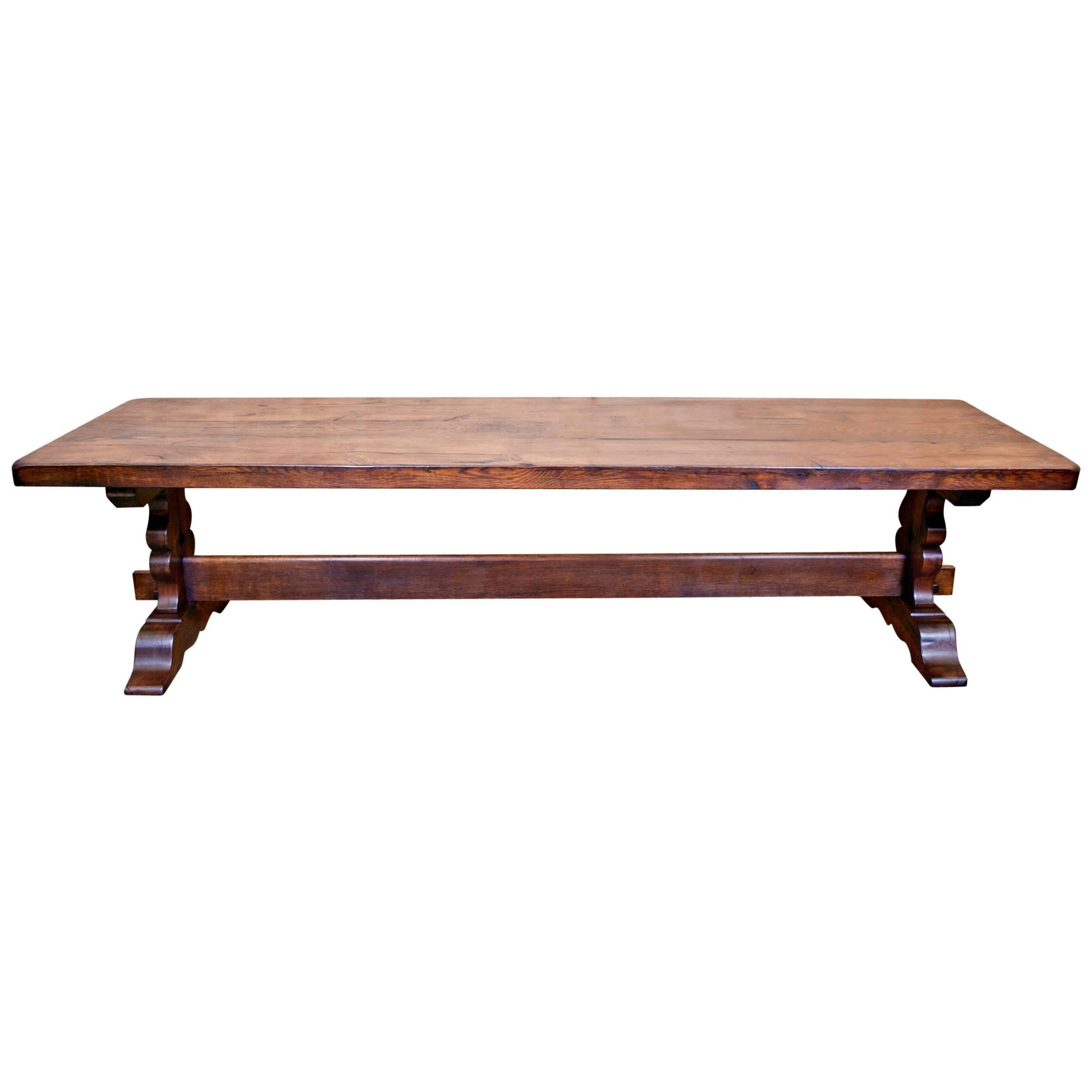 Solid Chestnut French Trestle Table, circa 1890s