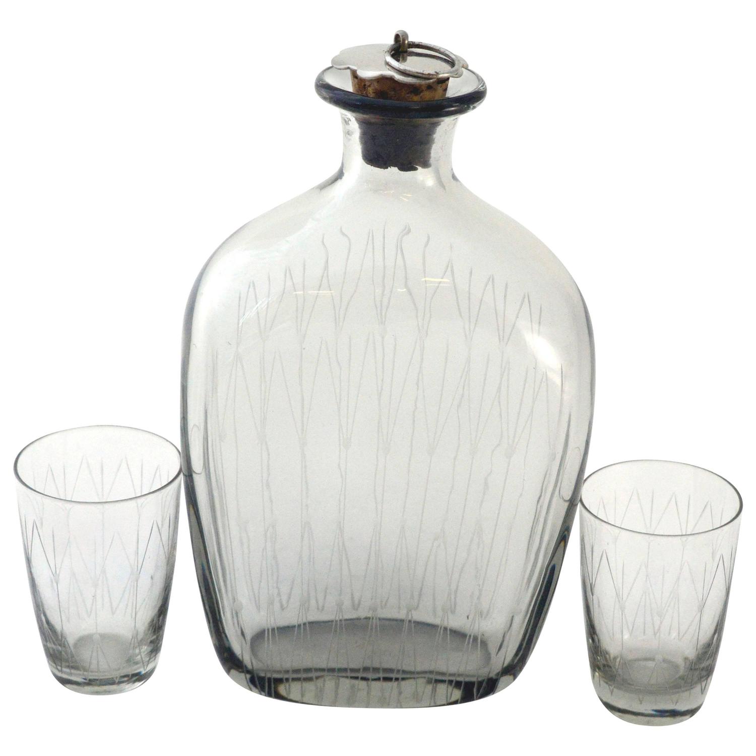 Danish Modern Schnapps Decanter and Glasses For Sale at 1stdibs